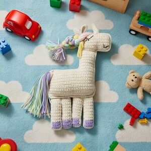 Handmade Crochet Unicorn Plush Pastel Rainbow Amigurumi Stuffed Animal Cream 15"
